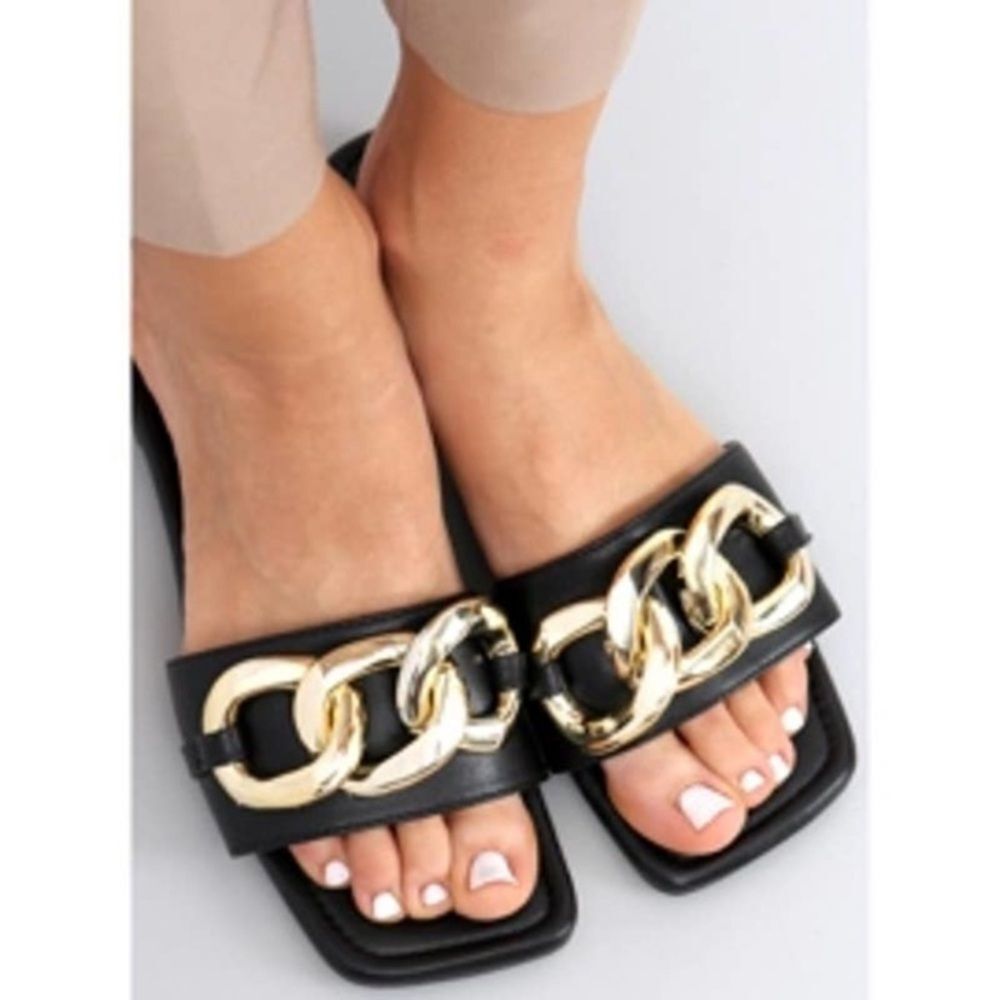 Zara Chain Trim Beach SummerSandals Square Open Toe size 40/9